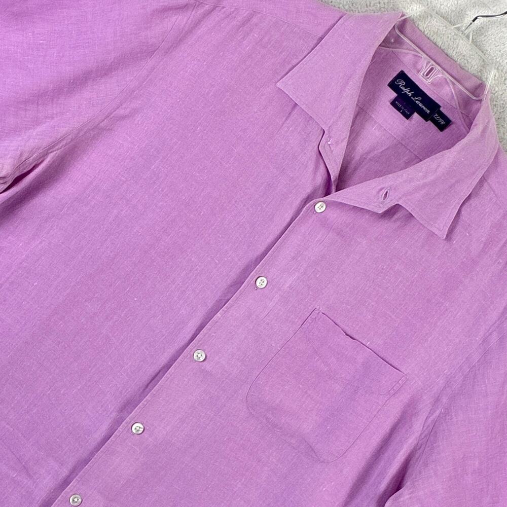 Ralph Lauren Purple Label Shirt Mens XL Lilac Linen Preppy Luxury Italy